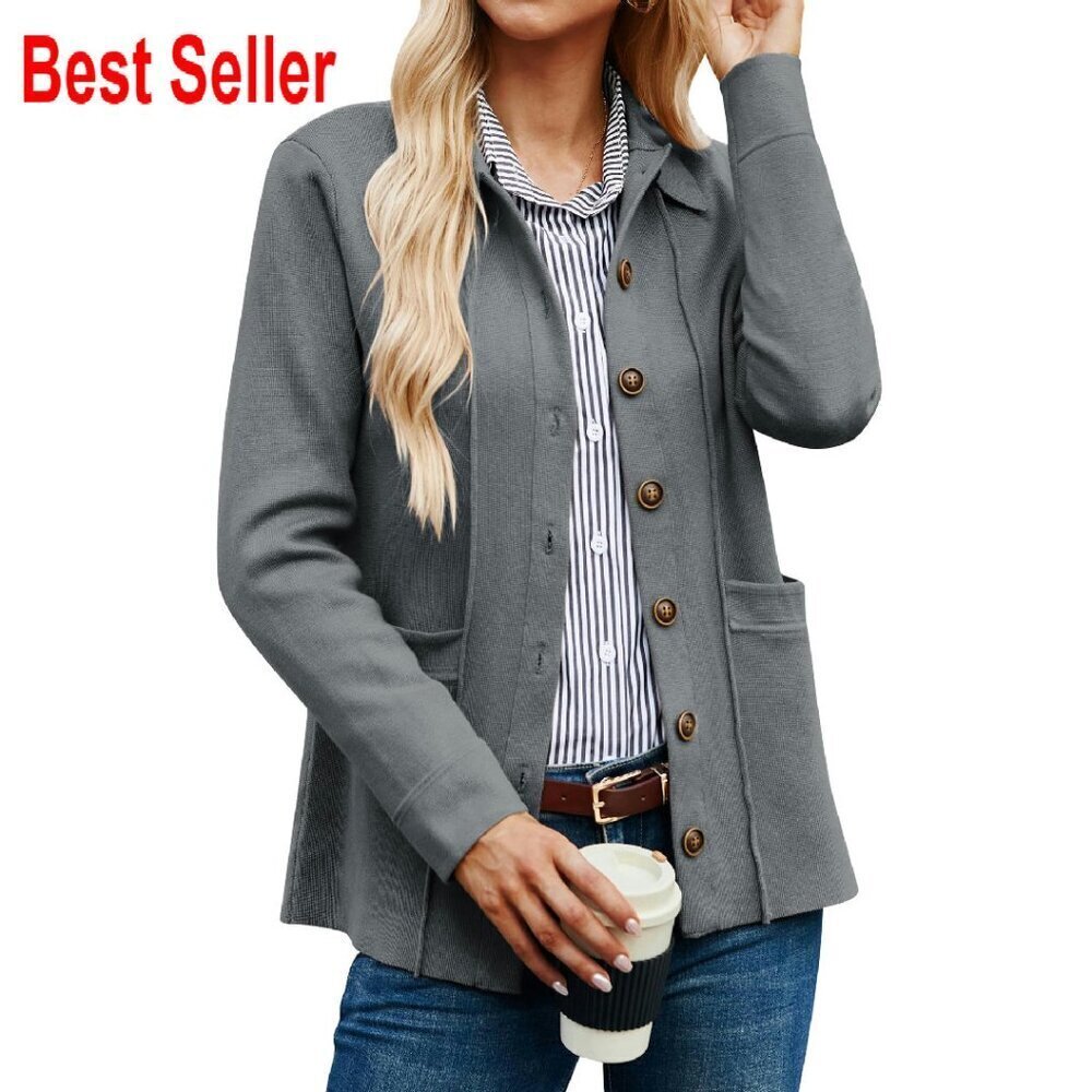 Knit Cardigan Blazer Button Down Long Sleeve Sweater Chic Minimal Classic